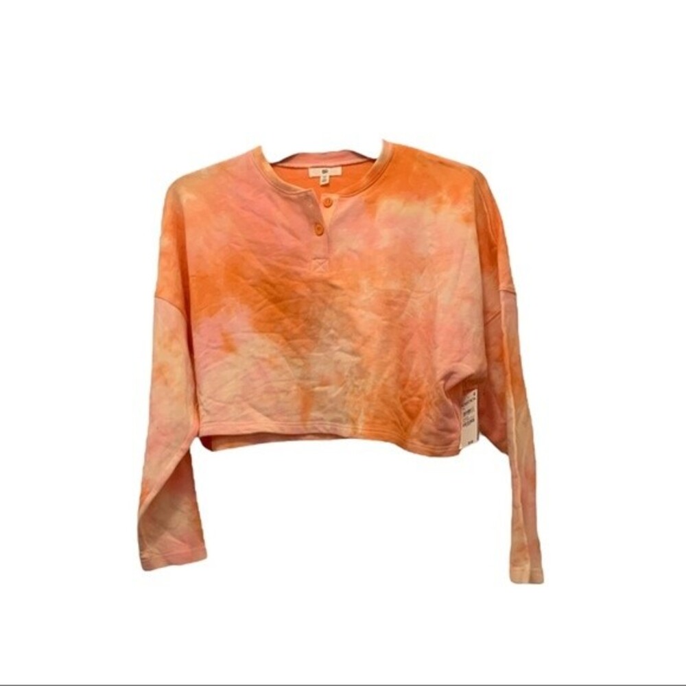 BP Nordstrom Tie Dye Orange Crop Longsleeve Crew Sweater Womens Extra Small